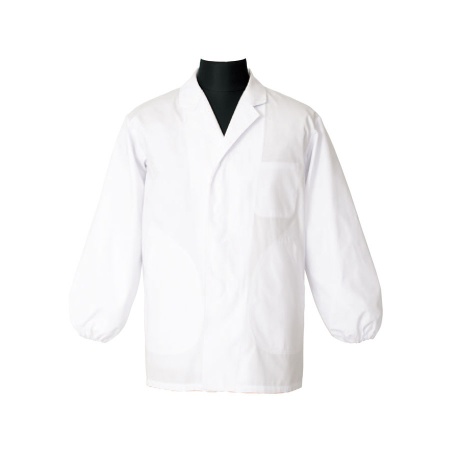 男性長袖白衣　襟付き・袖口ゴム・内ポケット・ポプリン　TH1110-0 東京白衣