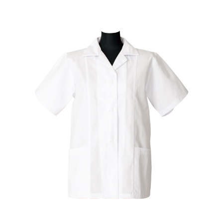 女性半袖白衣　襟付き・箱ヒダ・ポプリン・日本製　TH1311-0 東京白衣