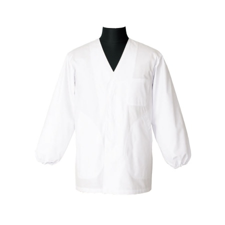 男性長袖白衣　襟なし・袖口ゴム・内ポケット・ポプリン　TH1120-0 東京白衣