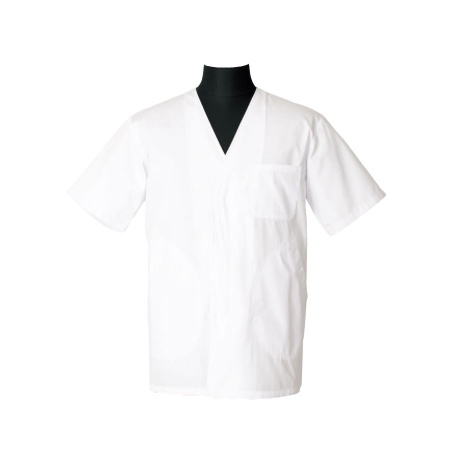 男性半袖白衣　襟なし・外ポケット・ポプリン　TH1121-0 東京白衣