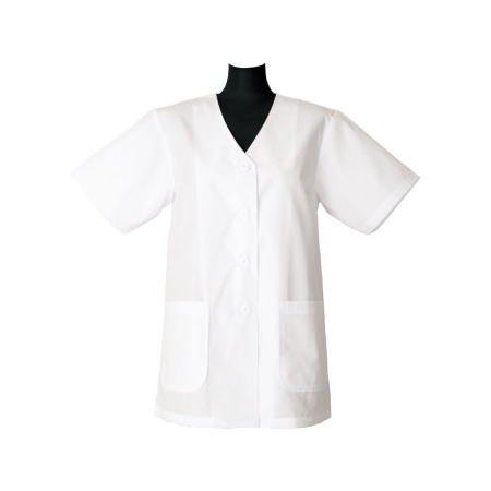 女性半袖白衣　襟なし・箱ヒダ・ポプリン・日本製　TH1321-0 東京白衣