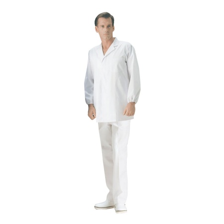 男性長袖白衣　襟付き・袖口ゴム・内ポケット・カツラギ・綿100%・日本製　TH1114-0 東京白衣