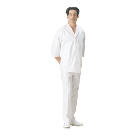男性七分袖白衣　襟付き・内ポケット・ツイル・日本製　TH1138-0 東京白衣