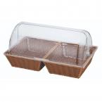 PPラタン ベーカリーバスケットGN 半回転ポリカーボネイトカバー付 長角1/2サイズ・H100mm ブラウン BB-435-BR　01543555