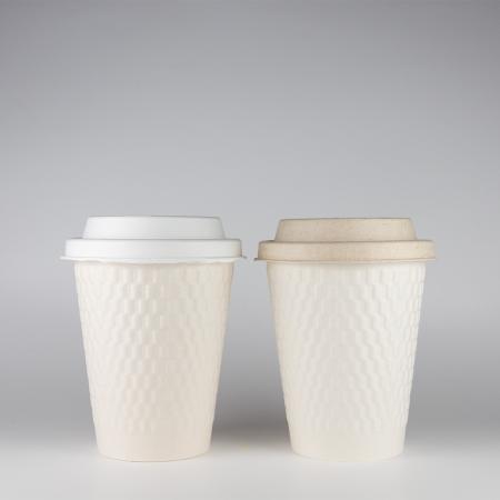 断熱二重エンボス紙コップ+パルプリッド 260ml(8オンス) 1,000個　KMW-240本体ホワイト　※北海道・沖縄・離島 送料別途