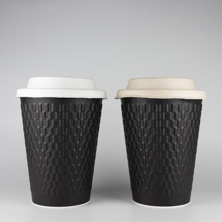 断熱二重エンボス紙コップ+パルプリッド 400ml(12オンス) 1,000個　KMW-360本体ブラック　※北海道・沖縄・離島 送料別途