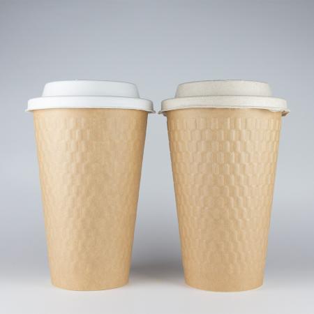断熱二重エンボス紙コップ+パルプリッド 460ml(15オンス) 1,000個　KMW-470本体ナチュラル　※北海道・沖縄・離島 送料別途