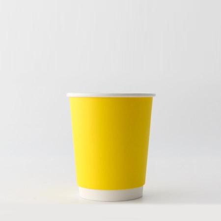 断熱二重紙コップ カラーズ　イエロー 240ml(8オンス)　80mm口径 1,000個　※沖縄・離島 送料別途