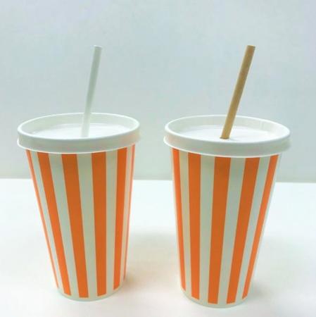 ストライプ柄545ml　紙コップ2000個+紙製リッド2000個+紙製ストロー2000本 沖縄・離島 送料別途