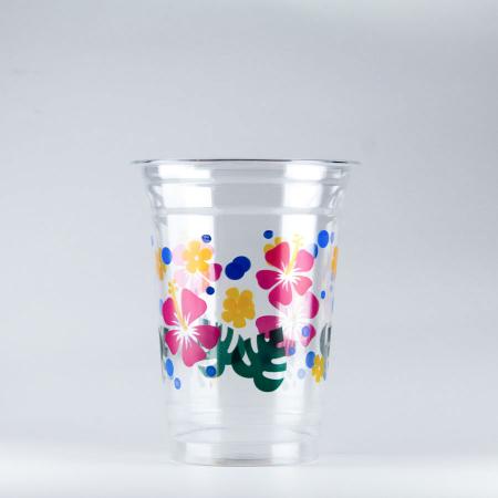 【在庫限り】プラスチックカップ　420ml(14オンス)　89mm口径 1,000個　 (PET製) プリントカップ89-14オンス トロピカルフラワー