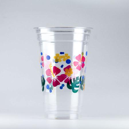 プラスチックカップ　480ml(16オンス)　89mm口径 1,000個　 (PET製) プリントカップ89-16オンス トロピカルフラワー