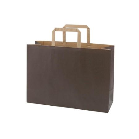 手提げ紙袋(平手)　Hフラットチャームバッグ　340-1 未晒ブラウン 100枚　※沖縄・離島 送料別途