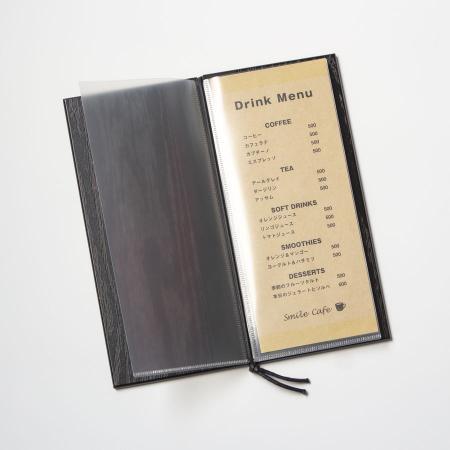 ♥新メーニューに【高級・金彩まとい文字柄・メニューブック】♦9冊 WB-915(紐タイプ)｜木製メニューブック 縦小・4ページ 紐タイプ WB-915