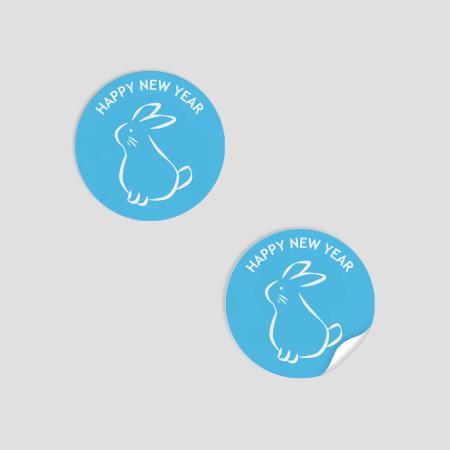 B0011-0003-RA｜卯年 うさぎ ステッカー 丸型アート紙 attaオリジナル